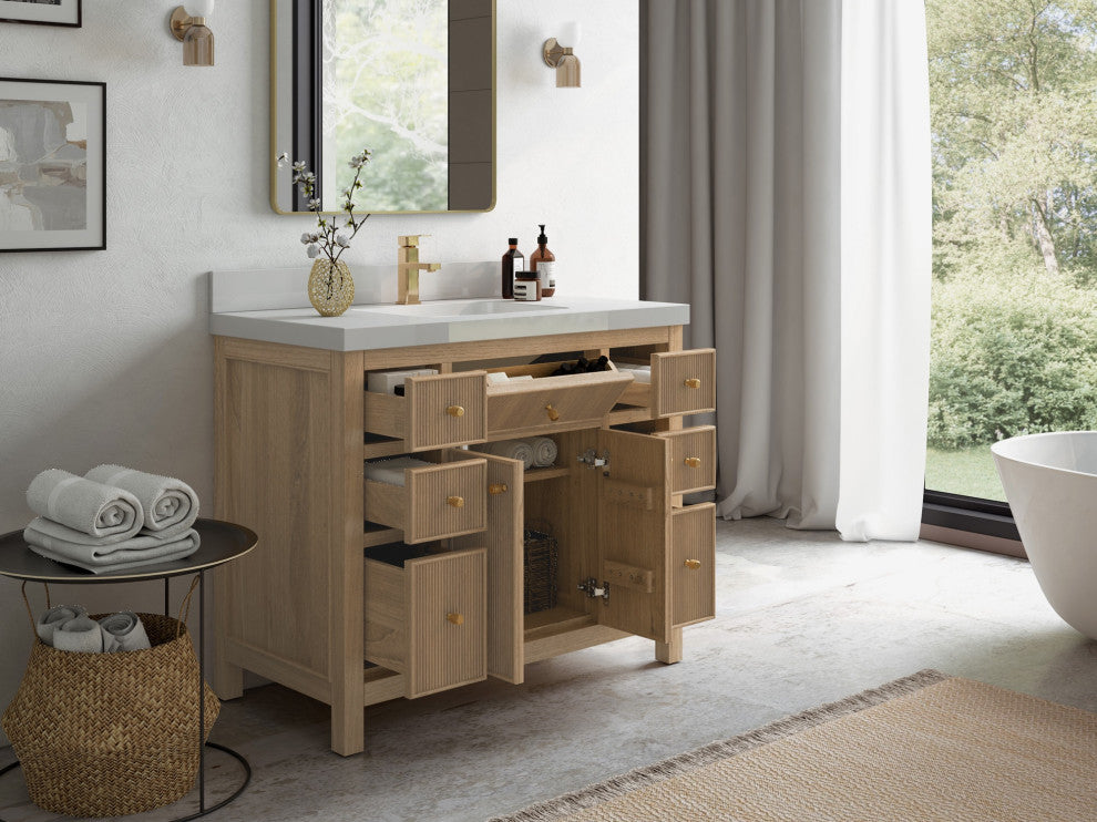 Sonoma Teak 42" Single Sink Vanity, Dark Walnut With 2" White Quartz