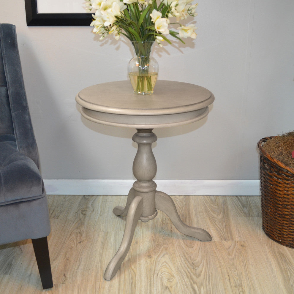 Anna Pedestal Base Accent Table, Weathered Gray