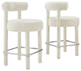 Modway Toulouse 26" Upholstered Fabric Counter Stool in Ivory/Silver (Set of 2)