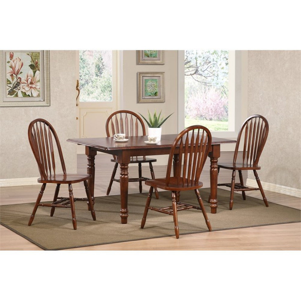 Andrews Arrowback Windsor Dining Side Chair Chestnut Brown Solid Wood Set of 2