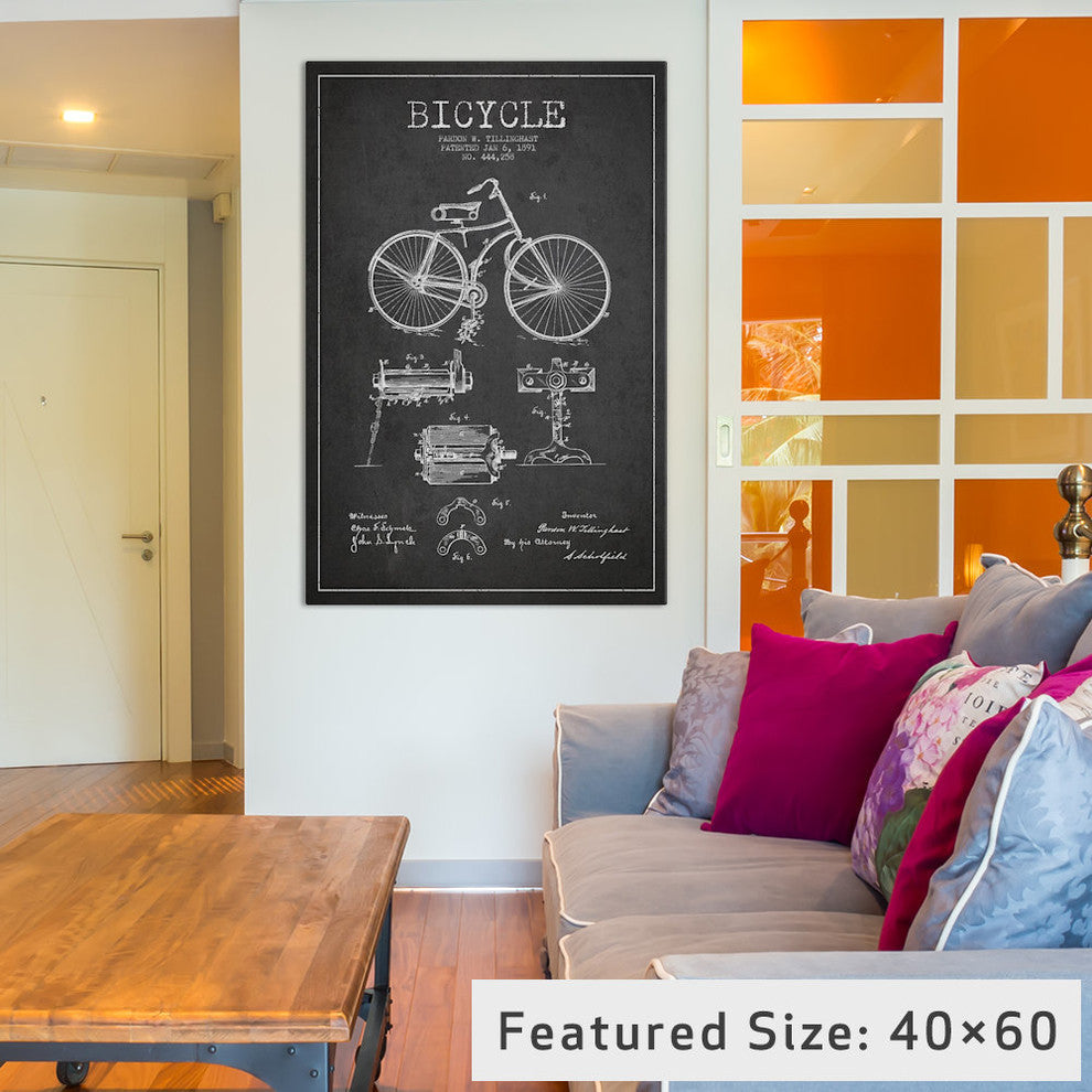 "Bike Charcoal Patent Blueprint" by Aged Pixel, 26"x18"x1.5"