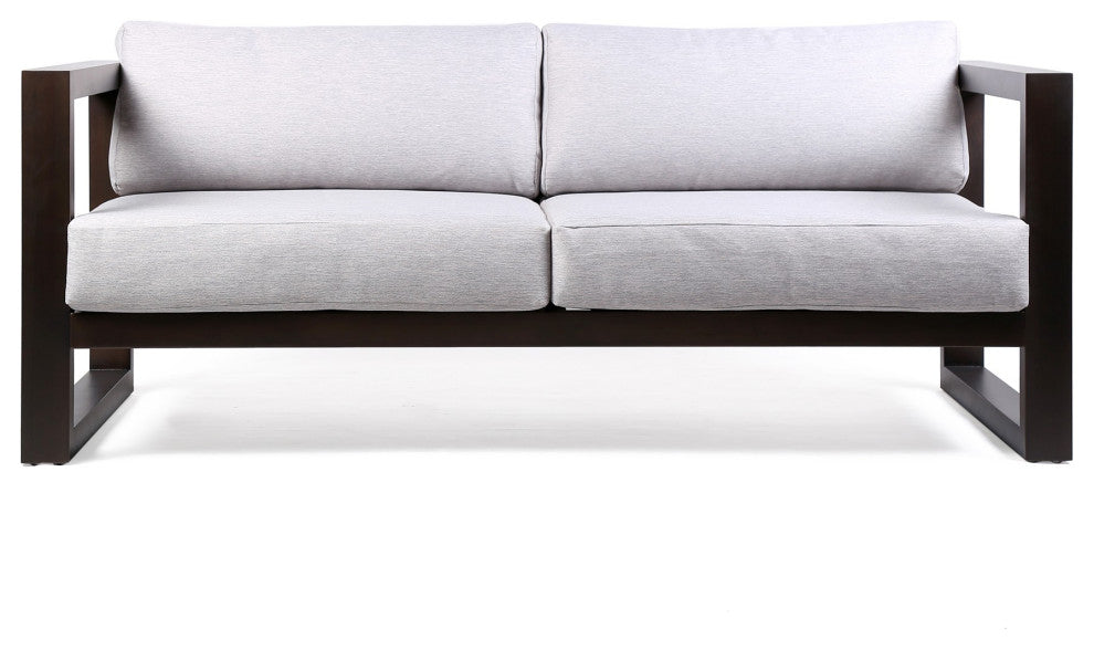 Benzara BM236929 Wood Frame Outdoor Sofa With UV Resistant Fabric Cushions, Gray