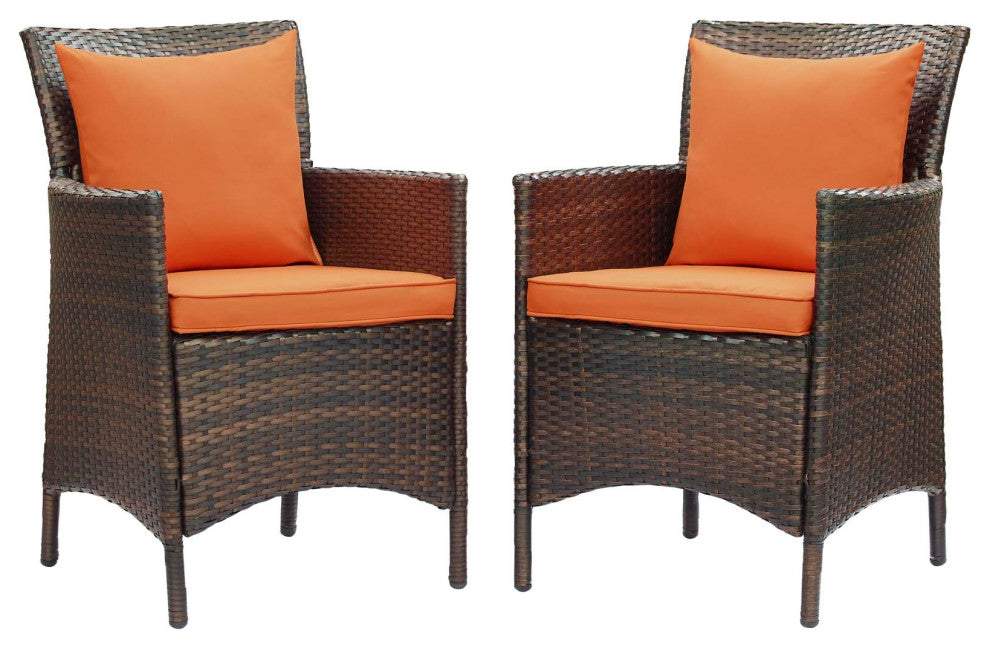 Conduit Outdoor Patio Wicker Rattan Dining Armchair Set of 2 - Brown Orange