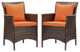 Conduit Outdoor Patio Wicker Rattan Dining Armchair Set of 2 - Brown Orange