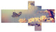 Vintage Butterfly with Flowers, Floral Canvas Art Print, 60"x32", 5 panels