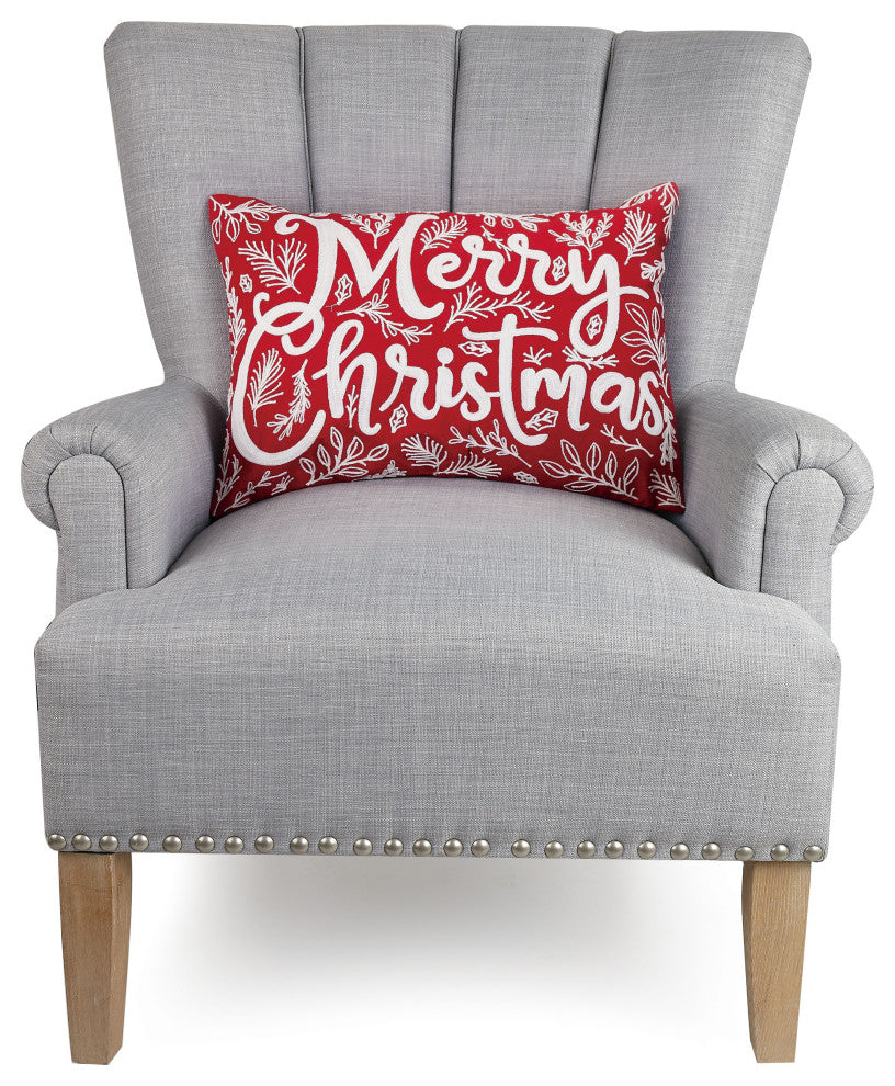 Vintage Merry Christmas Embroidered Pillow