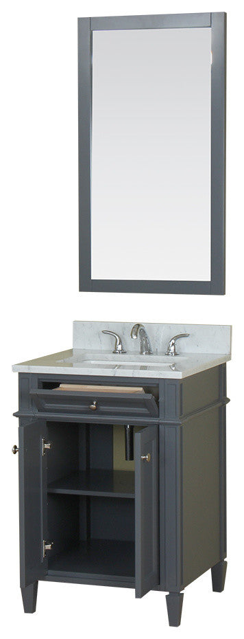 Samantha 24" Single Vanity in Gray, Carrera Marble Top and Mirror