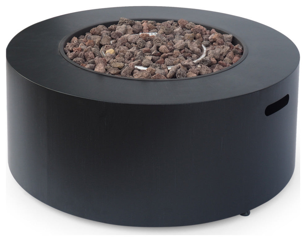 Hemmingway Outdoor Round Fire Pit With Tank Holder, Dark Gray Finish