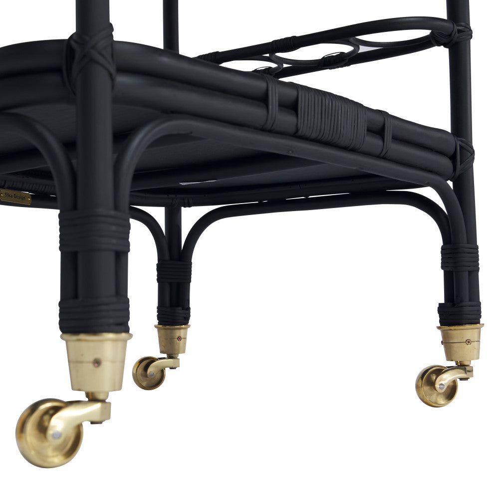 Carlo Rattan Bar Cart - Black