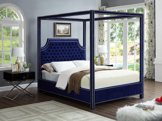 Rowan Velvet Upholstered Bed, Navy, Queen