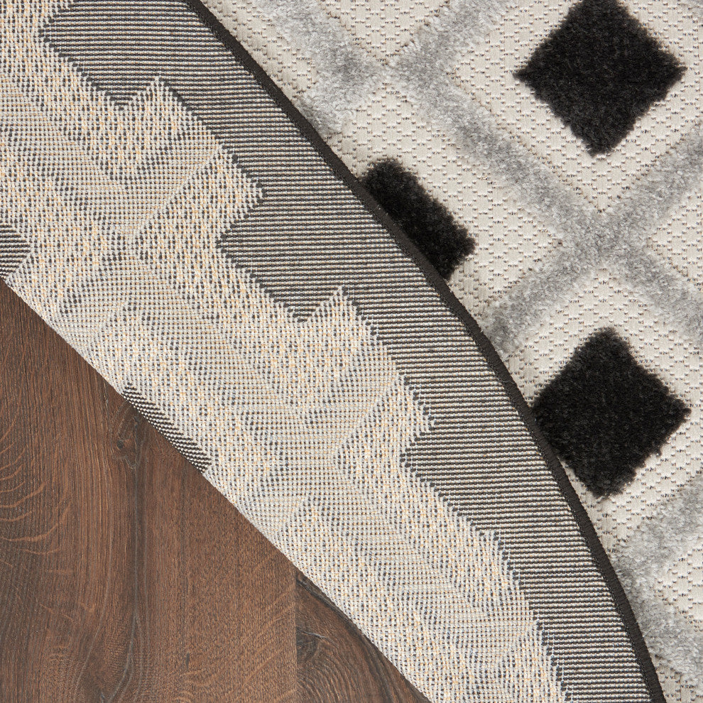 Nourison Aloha 4' x Round Black White Modern Area Rug