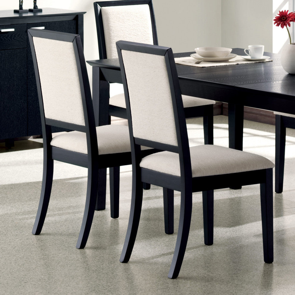 Set of 2 Upholstered Dining Side Chairs Black and Cream