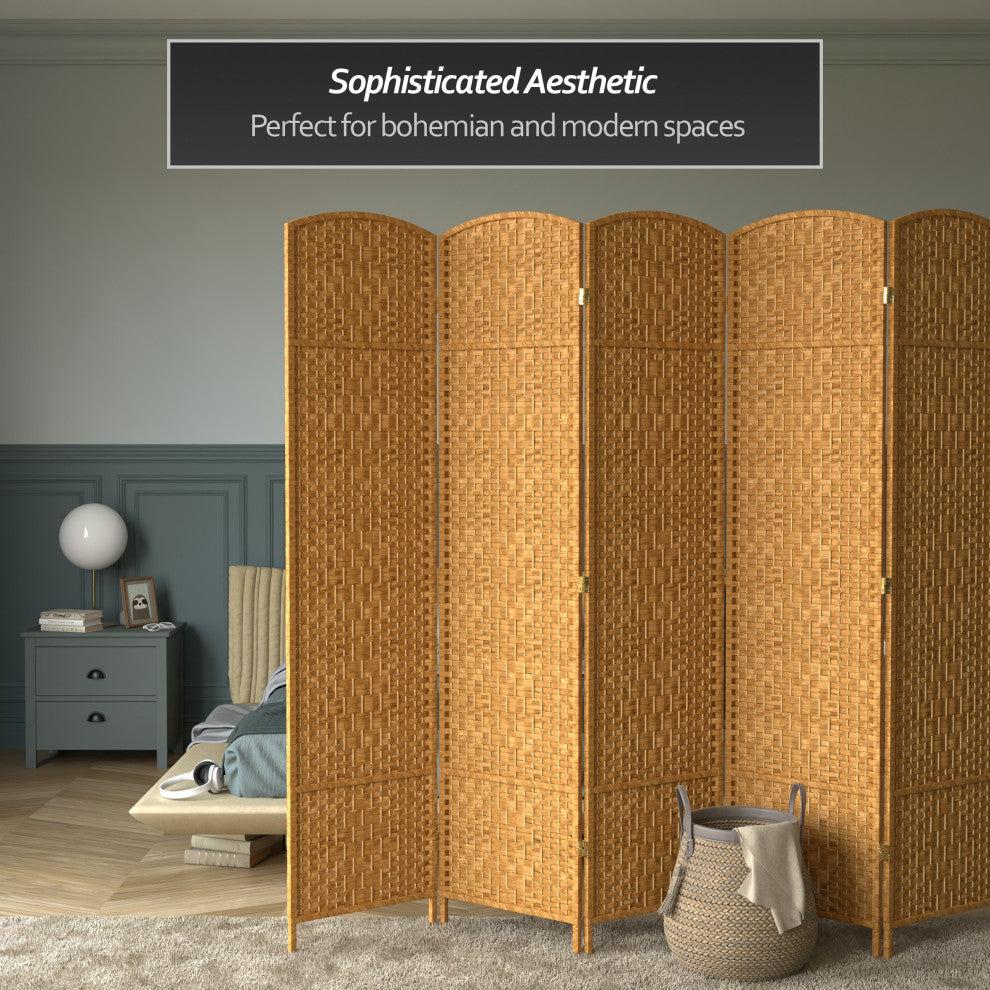 7' Tall Diamond Weave Room Divider, Light Beige, 6 Panels