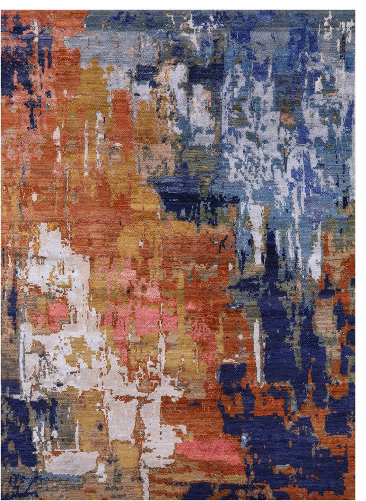 Hand Knotted Wool and Silk Modern Rug 9' 1" X 12' 4" Q7243