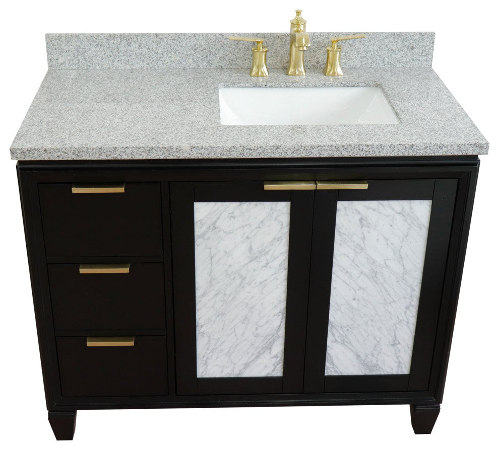 43" Single Vanity, Black Finish With Gray Granite