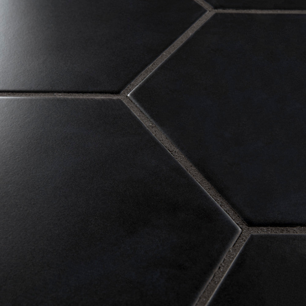 Textile Hex Porcelain Floor and Wall Tile, Black