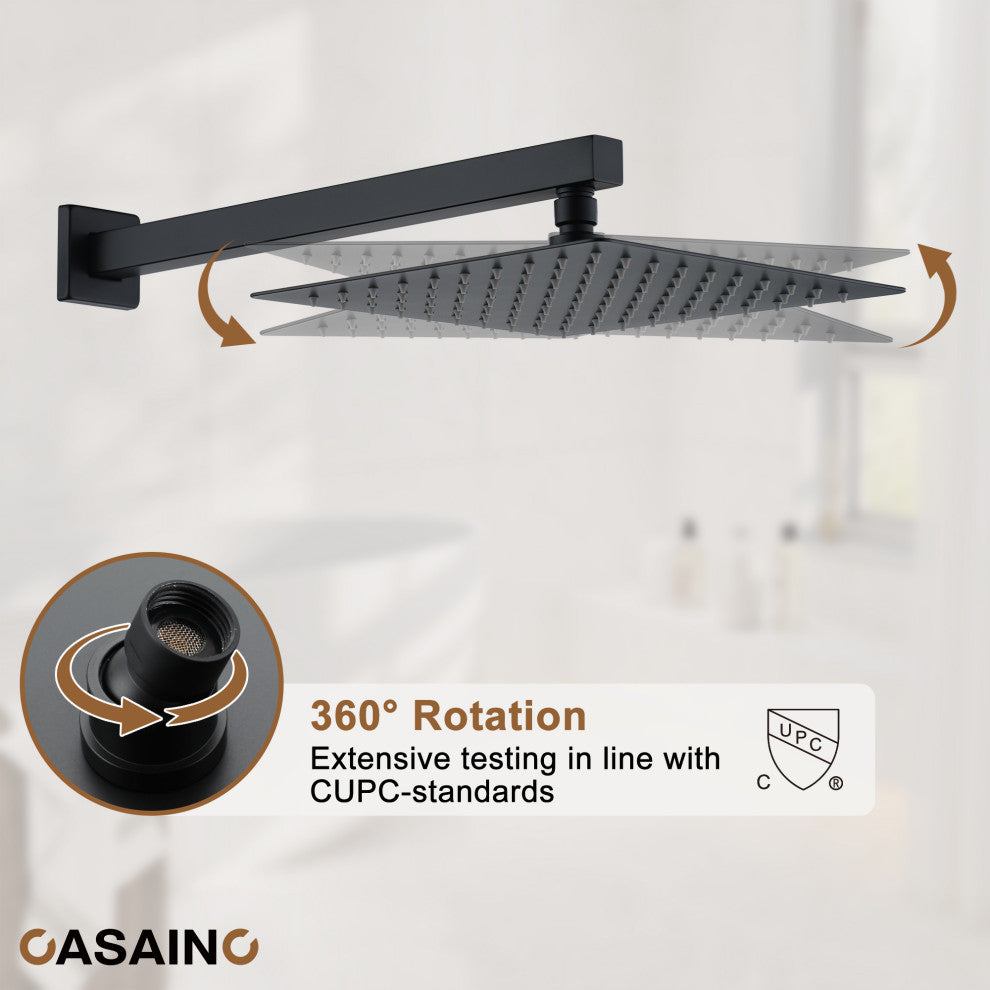 10inch Dual Function Rain Shower System With Slide Bar and Handheld Shower, Matte Black