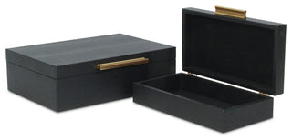 Lusan Rectangular Decorative Box Set, Black Faux Snakeskin