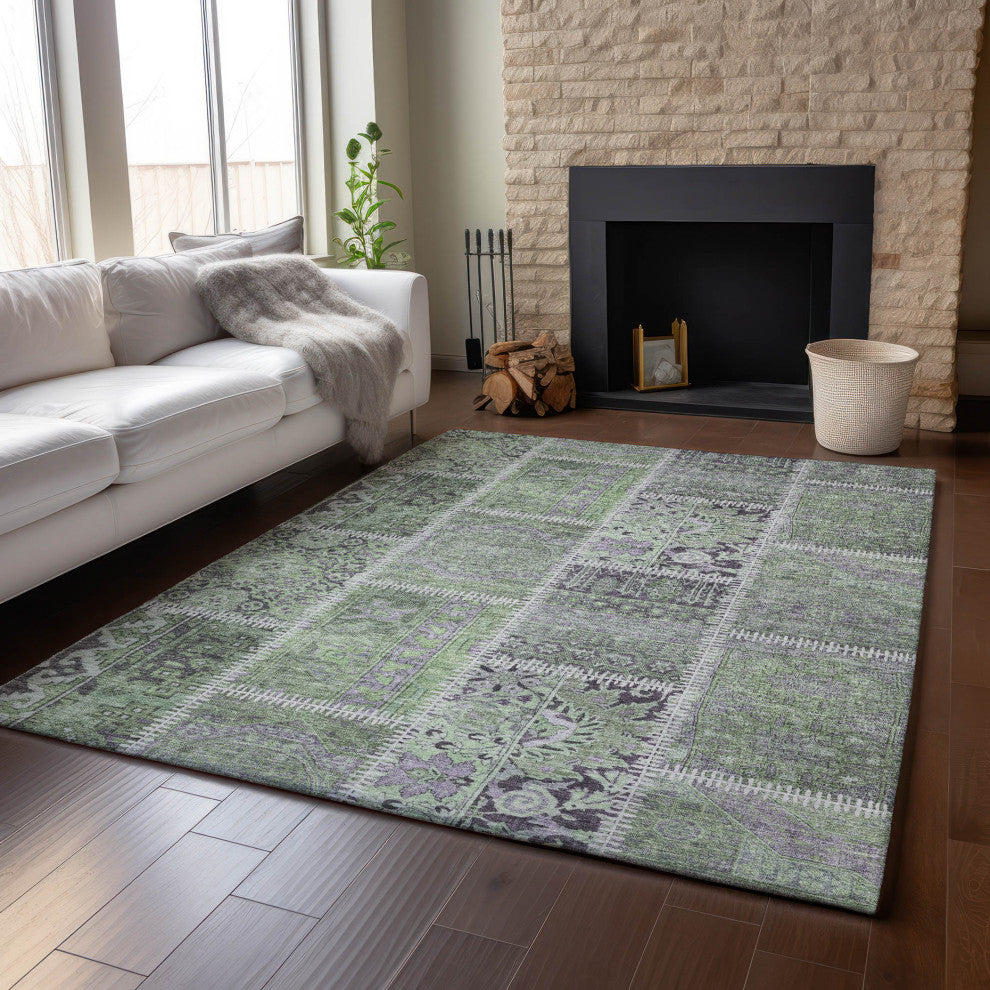 Premium Machine Washable Mayfield AMF635 Green 8' x 10' Rug