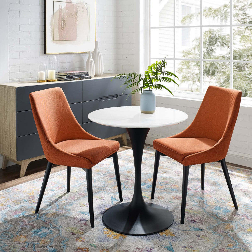 Modern Designer Kitchen Room Round Dining Table, Wood Metal Steel, Black White
