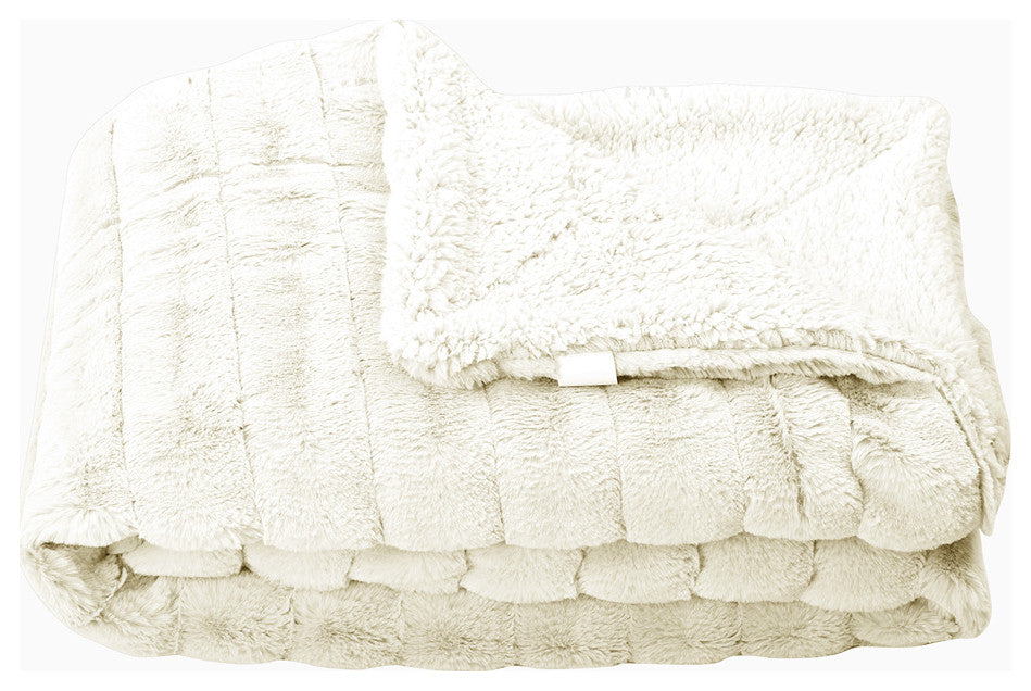 Super Mink Faux Fur Throw Blanket, Antique White, 50"x60"
