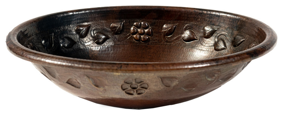 19" Oval Copper Sink with Flower Motif