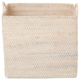 Loma Rectangular Tall Decorative Rattan Storage Basket with Ear Handles, Large, White Wash