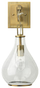 Tear Drop Hanging Wall Sconce, Clear Glass and Antique Brass
