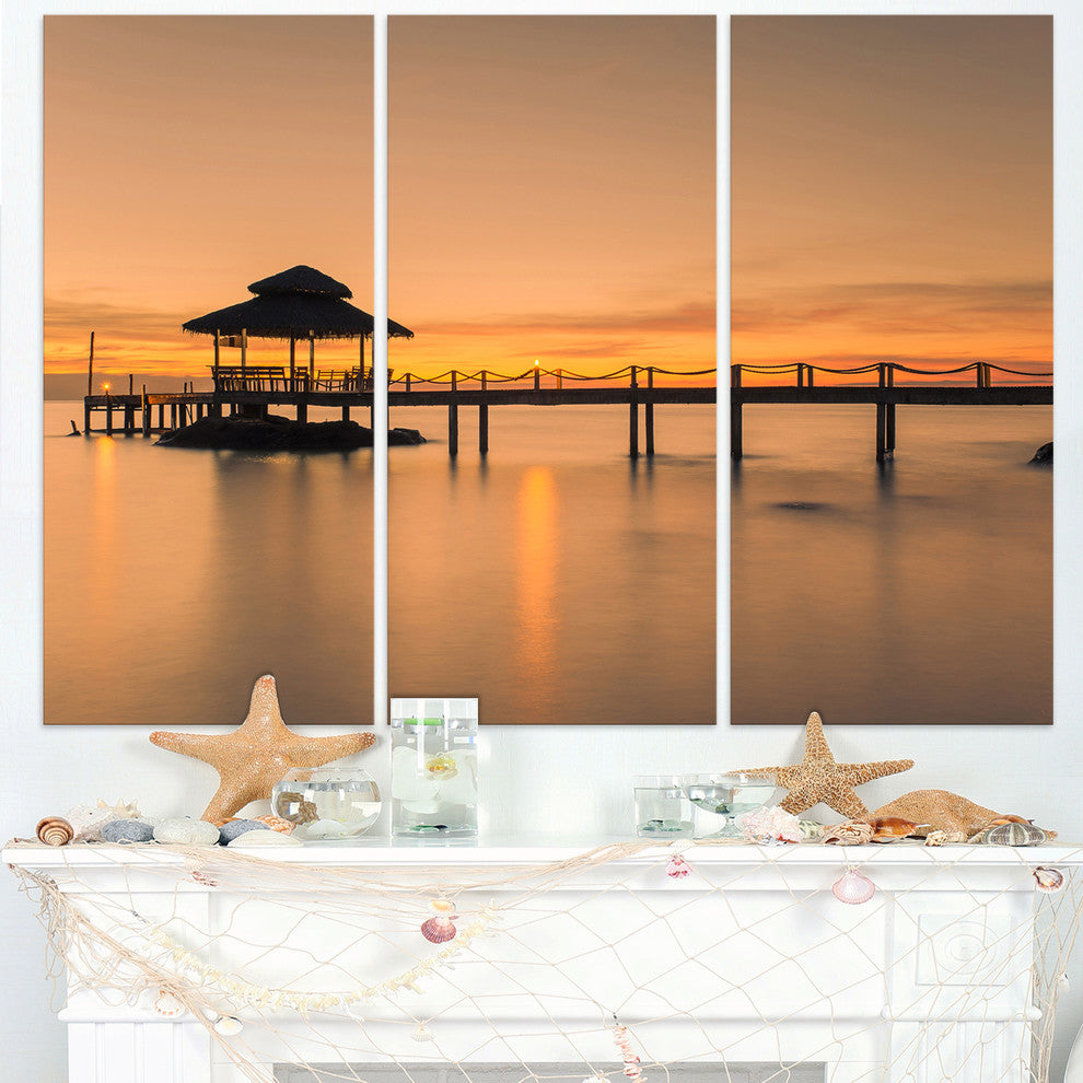 "Wonderful Wooden Pier and Hut Phuket" Metal Wall Art, 3 Panels, 36"x28"