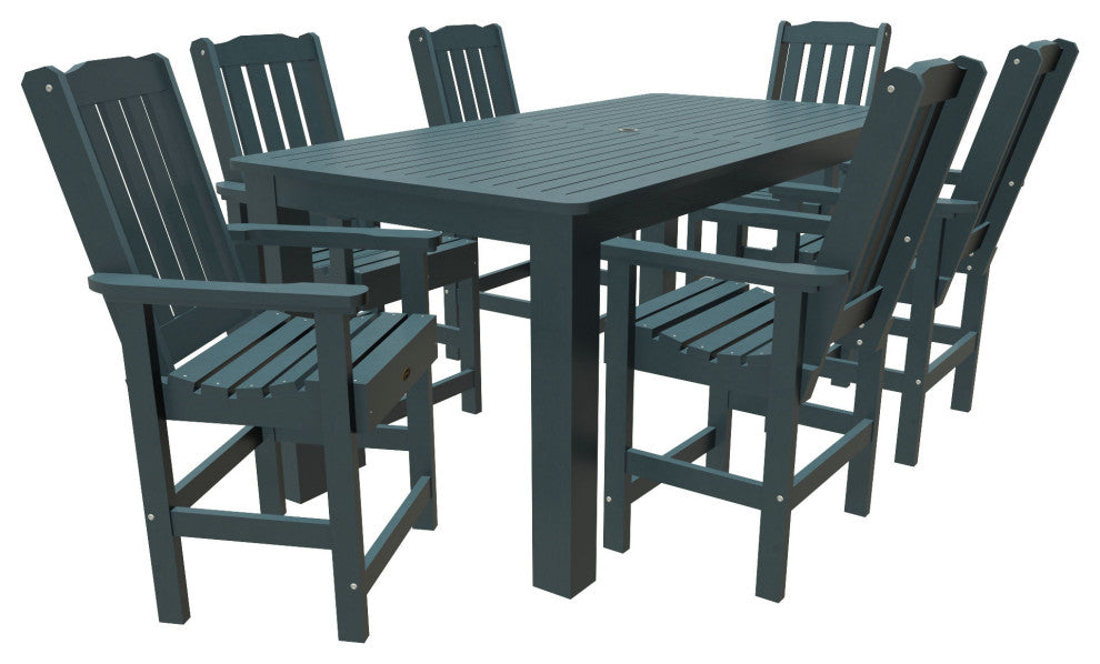 Springville 7-Piece 42x84 Counter Dining Set, Weathered Acorn, Nantucket Blue