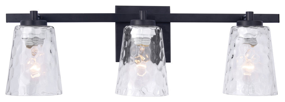 3-Light Modern Black Wall Sconce Vanity Light With Crystal Lampshade