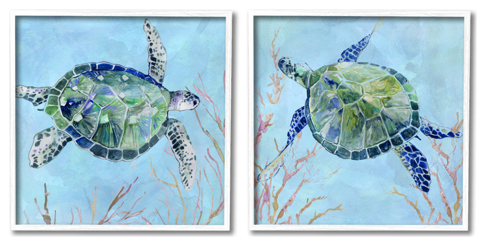 Abstract Blue Green Sea Turtles Deep Sea Coral,12 x 12