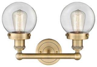 Small Edison Beacon 2-Light 16" Vanity Light, Brushed Brass Finish, Clear Shade