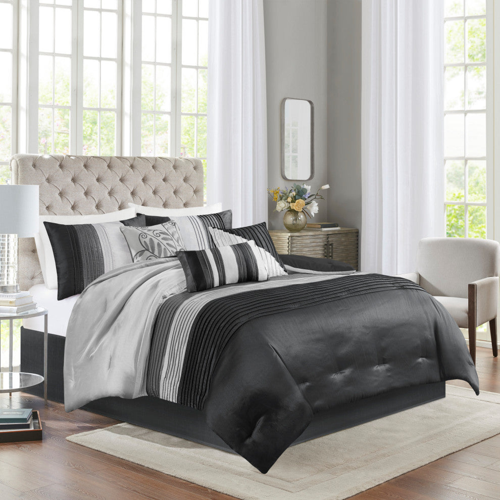 Madison Park Amherst 7 Piece Comforter Set, Black