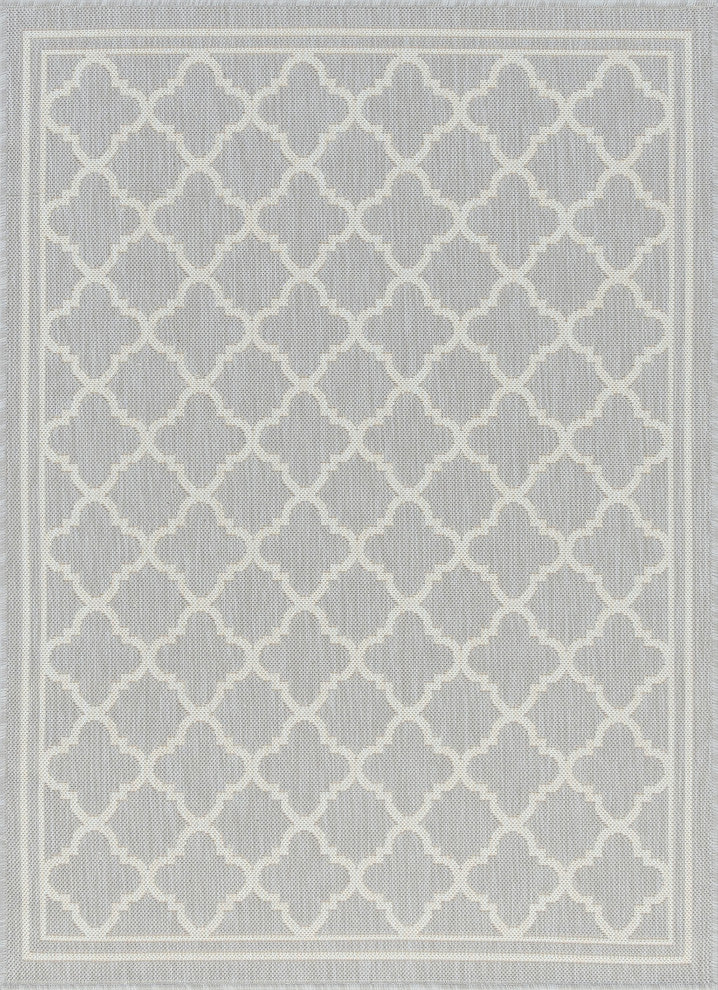 Shaila Transitional Geometric Gray/Cream Indoor/Outdoor Area Rug, 8'x10'