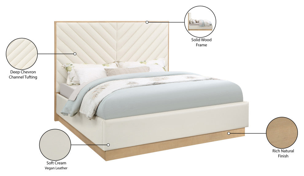 Casa Black Faux Leather King Bed, Cream, Queen