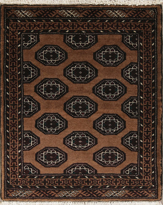 Balouch Geometric Persian Handmade Square Oriental Area Rug, Brown, 3'4"X2'9"