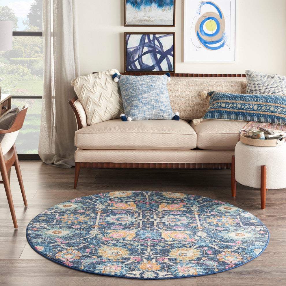 Nourison Passion 4' x Round Navy Bohemian Indoor Area Rug