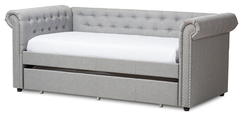Mabelle Modern Gray Fabric Trundle Daybed