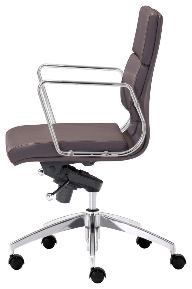 Computer Chair, Faux Vinyl Leather, Steel, Brown Black, Silver, Business Office
