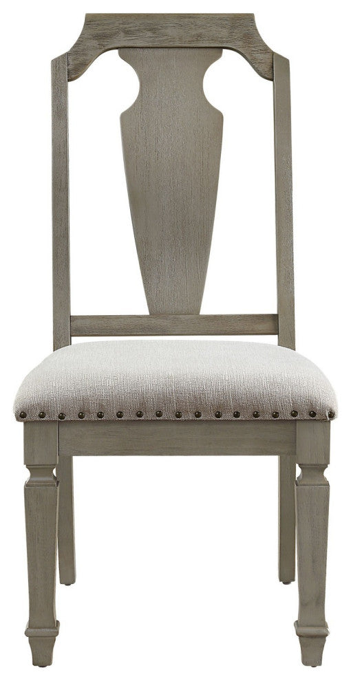 Benzara BM250705 Side Chair With Fabric Seat and Fiddle Back, Set of 2, Brown