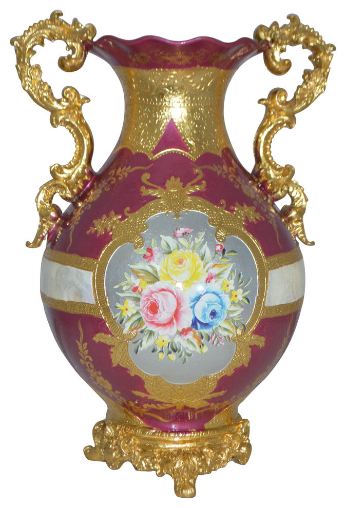 decoration Vase Gold and Pink -  Size: 12"L x 9"W x 17"H.