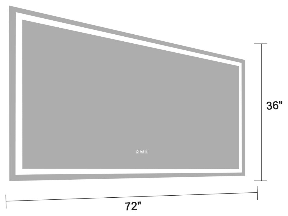 72" x 36" Rectangular Frameless Dimmable Wall Mounted LED Bathroom Vanity Mirror