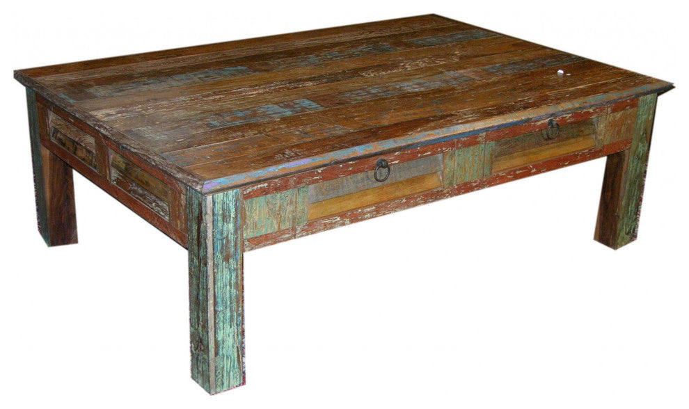Square Distressed Wooden Coffee Table