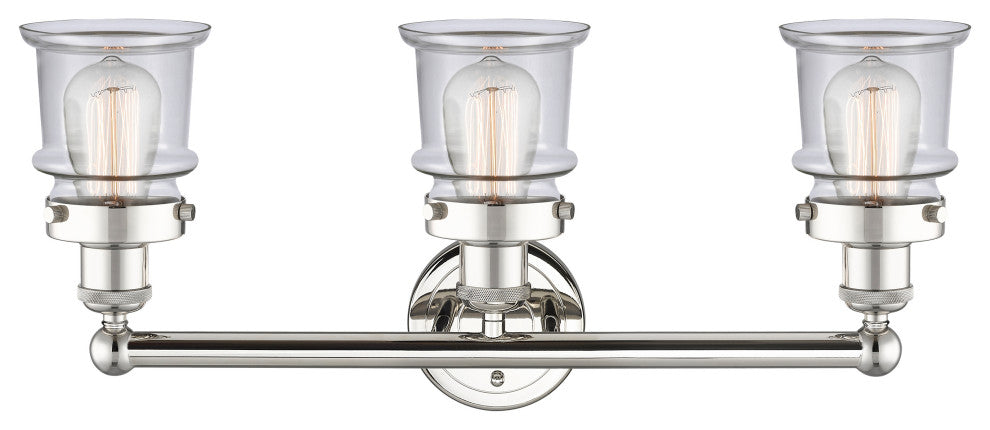 Canton 3-Light 23" Bath Vanity Light, Polished Nickel Finish, Clear Shade