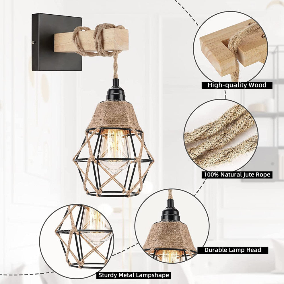Farmhouse Wall Sconce Black Rust Cage Wall Light Fixture