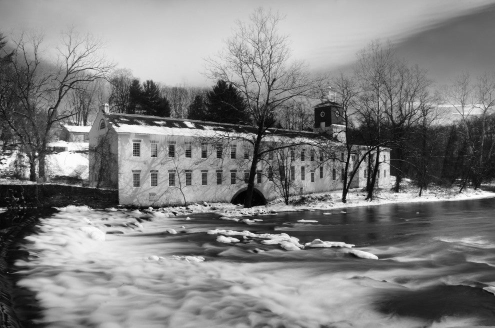 Winter at Powder Mill Rural Landscape Framed Photo Paper Wall Art Prints, Red Oak, 16" X 20"