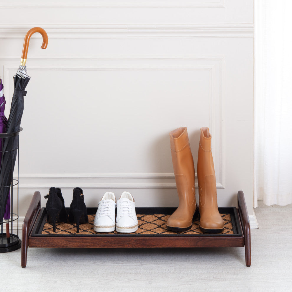 Single-Tier Brown Stand With 3-Pair Rubber Boot Tray Shangri-La