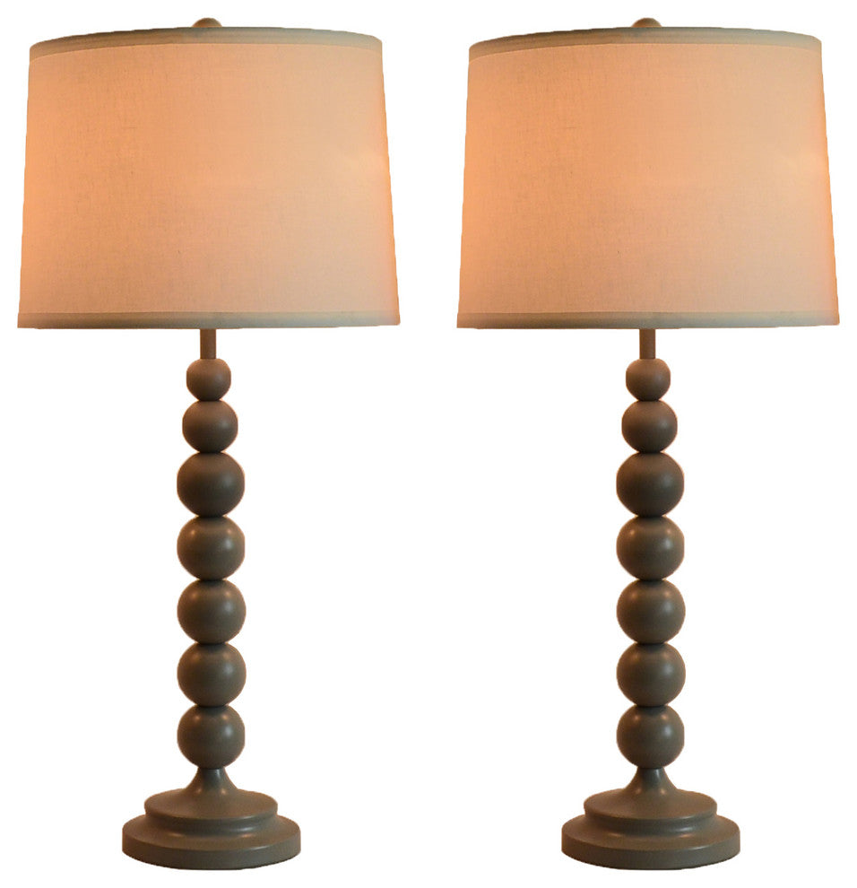 Set of 2 Stacked Ball Table Lamps, Grey
