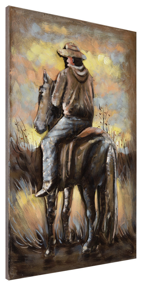"Cowboy" Mixed Media Iron Hand Painted Dimensional Wall Art